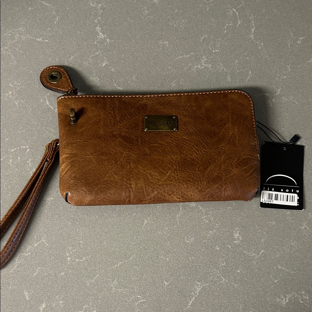 Brown Leather Wristlet Clutch